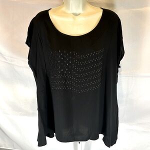 Catherine Malandrino Black Rayon Flag studded Blouse NEW L